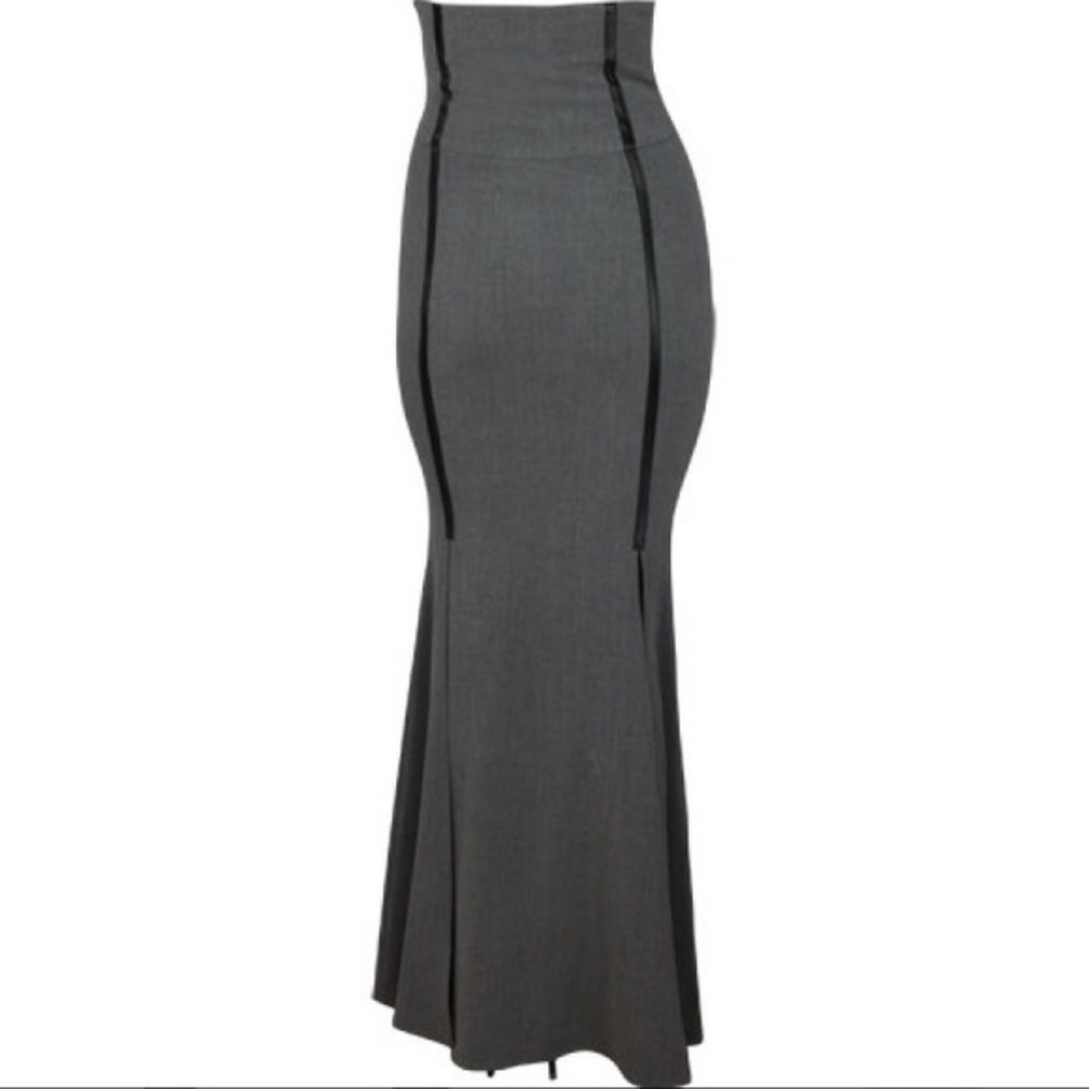 Gray Steampunk High Waist Victorian Mermaid Skirt - Picture 4 of 7